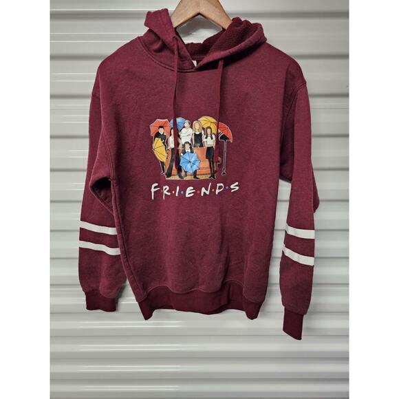 Friends TV Show Graphic Cartoon Hooded Sweatshirt | Maroon | Unisex | Size M - Picture 1 of 4